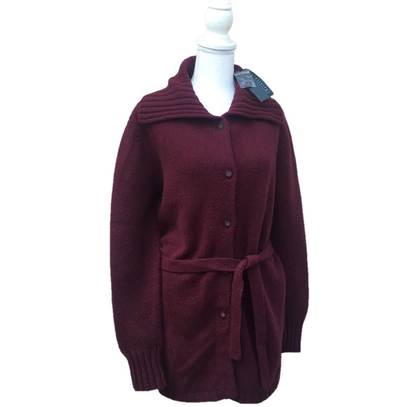 Relativity Cowl Lambswool Button Belt Maroon Sweater Size XL, NWT - Picture 1 of 5
